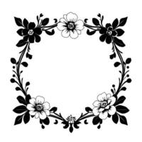 elegant black and white floral border a symmetrical, minimalist of stylized flowers, leaves, and vines arranged in a circular frame. vector