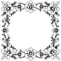 intricate black and white floral frame , featuring elegant stylized blossoms and delicate botanical details, creating a symmetrical and artistic composition. vector
