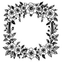 intricate black and white floral frame , featuring stylized roses and leaves arranged in a square border with a minimalist and elegant aesthetic. vector