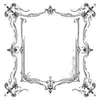 elegant art nouveau style ornamental frame with floral and scrollwork elements, black lines on white. vector