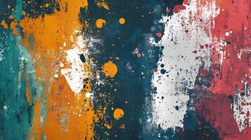 Vibrant abstract painting featuring bold brushstrokes of teal orange white and red creating a dynamic and textured composition photo