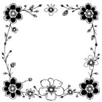 elegant black white floral frame a detailed botanical border with various flower types delicate vines, perfect for invitations vector