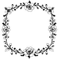 elegant black and white floral frame with botanical symmetry and delicate petals, embracing empty space. vector
