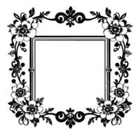 elegant black and white floral frame square border with ornate flowers, vines, and decorative elements on a white background. vector