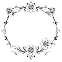 intricate black and white floral frame delicate outline with detailed flowers and decorative elements, blank space for text. vector