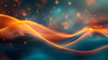 Abstract glowing streams of light float against a teal backdrop creating a dreamy and ethereal atmosphere with bokeh effect for the background photo