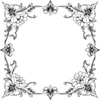 elegant floral frame black and white line art with peonies, orchids, and swirling vines, serving as a delicate border for elements. vector