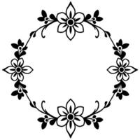 elegant black and white floral wreath, symmetrical , featuring four larger stylized flowers and connecting vinesleaves, perfect for framing text or creating a border. vector