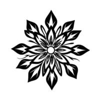 bold black and white floral mandala a symmetric, geometric pattern with petals, leaves, and a circular center, on a pure white background. vector