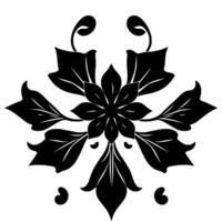 symmetrical black floral with petals and leaflike shapes on a white background, resembling a mandala. vector