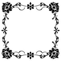 ornate black floral frame on white, decorative border with flowers, vines, and curls, perfect for invitations and . vector