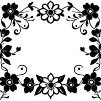 symmetrical black and white floral frame with delicate vines and swirls, botanical border vector