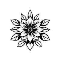 a symmetrical, black and white floral mandala , with intricate petals and leaves, perfect for patterns or elements. vector