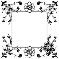 intricate black and white floral frame decorative square with blossoms and botanical elements for elegant layouts. vector