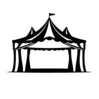 stylized black and white circus tent silhouette with flag, evoking whimsical, playful atmosphere and empty stage. vector