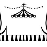 black and white circus tent silhouette with decorative lights, stage, and boundary structure, minimalist . vector