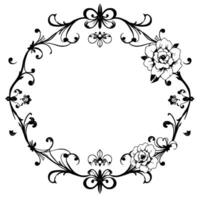 ornate black and white floral frame with detailed vines, scrollwork, and two roses for elegant . vector