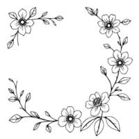 intricate handdrawn floral wreath with delicate petals and leaves, creating a decorative frame on white background. vector