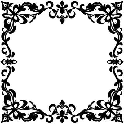 intricate black and white floral frame with ornamental scrolls and flourishes, elegant border .