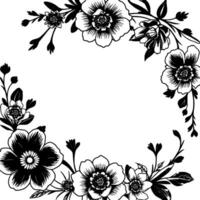 elegant monochrome floral wreath, with a variety of flower types and delicate leaf detailing, ideal for borders or elements. vector