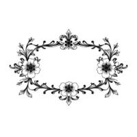 ornate black and white floral frame elegant botanical border with open rectangular center and decorative embellishments. vector