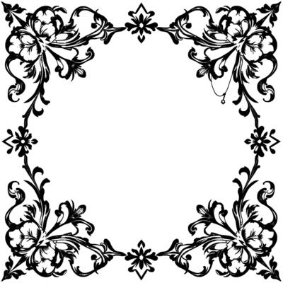 intricate black floral frame ornate corner border with detailed foliage and decorative elements, isolated on white.