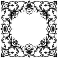 elegant black and white floral frame with detailed botanical elements and ornate , perfect for invitations, decorations, and artistic projects. vector