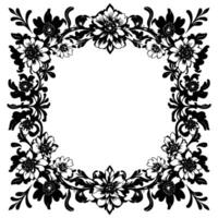 an elegant square floral frame rendered in monochrome, with a victorianinspired , featuring intricate flower and leaf motifs. vector