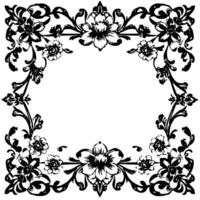 elegant black and white floral frame with intricate details and empty center for versatile applications. vector