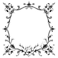 elegant black white floral frame with intricate botanical designs and space for text. vector