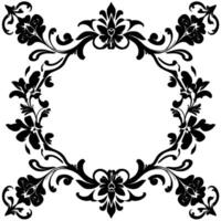 elegant, black floral frame with ornate leaves and scrolls forming a symmetrical, decorative border on white background. vector