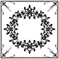 elegant floral frame with ornamental border, composed of intricate black botanical elements, creating a symmetrical on white background. vector