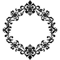 intricate black and white floral frame with ornate flourishes and delicate daisylike blooms, creating an elegant border. vector