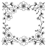 elegant black and white floral border square frame adorned with delicate blossoms and twirling vines, perfect for invitations and decorations. vector