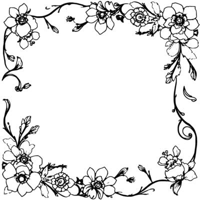 elegant floral frame a detailed black and white botanical illustration bordered with blossoms and delicate vines, perfect for invitations.
