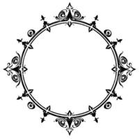 ornate black circular frame with gothic scroll elements, grunge texture, white background. vector