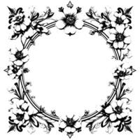 elegant black and white floral frame with intricate details and decorative elements, suitable for greeting cards or invitations. vector