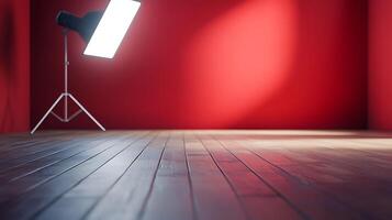 Studio space with light ideal for content creation Captivating red background sets a vibrant tone perfect for portraits and photography photo