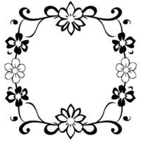elegant black and white floral wreath , featuring intricate petal patterns and delicate swirls on a white background vector