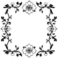 intricate black white floral border four flowers adorned with swirling vines, creating elegant frame on white vector
