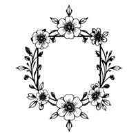 elegant black and white floral square frame with detailed line art, decorative elements and flourishes for invitations and designs. vector