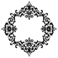 ornate black and white floral frame with rectangular center and baroqueinspired leafy swirls on white background. vector
