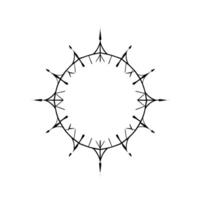 abstract circular geometric with radial symmetry, featuring pointed arrowlike extensions and a minimalist aesthetic against a white background. vector