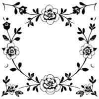 elegant black and white floral frame with detailed botanical elements and a central open space for text. vector