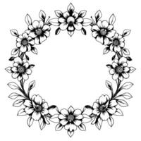 elegant monochrome floral wreath , arranged in a circular pattern, with intricate details of petals and leaves, perfect for invitations. vector