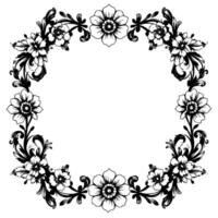 intricate monochrome floral frame a symmetrical, detailed illustration of stylized flowers and foliage forming a rectangular border, against a white background. vector