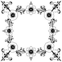 ornate black and white floral border featuring stylized poppies with intricate scrollwork, elegant and decorative . vector