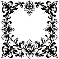 elegant black white floral frame, featuring intricate botanical elements with central empty space for . vector