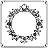 elegant black and white floral frame with intricate ornamentation and circular on white background. vector