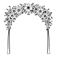 elegant black and white floral archway, detailed line art, perfect for wedding invitations or decorative designs, clear background. vector